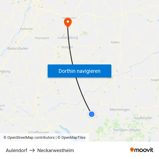 Aulendorf to Neckarwestheim map