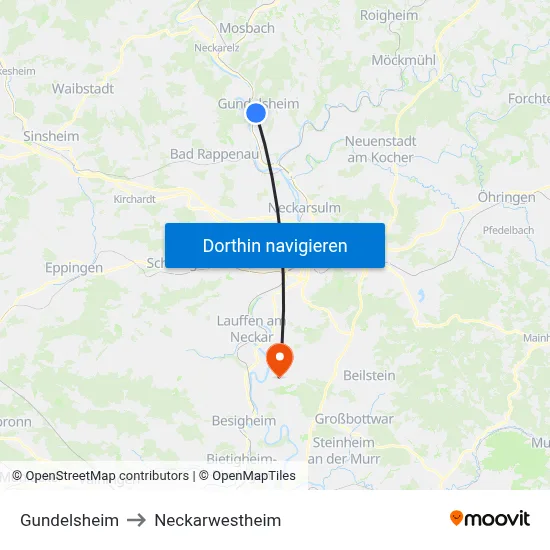 Gundelsheim to Neckarwestheim map
