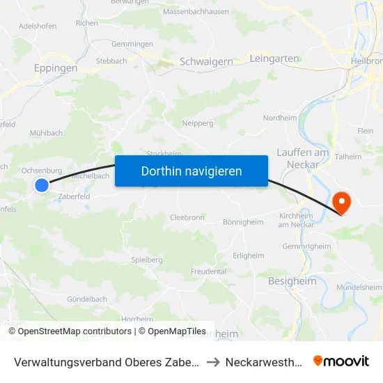 Verwaltungsverband Oberes Zabergäu to Neckarwestheim map