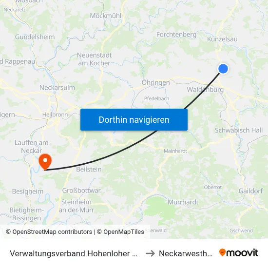 Verwaltungsverband Hohenloher Ebene to Neckarwestheim map