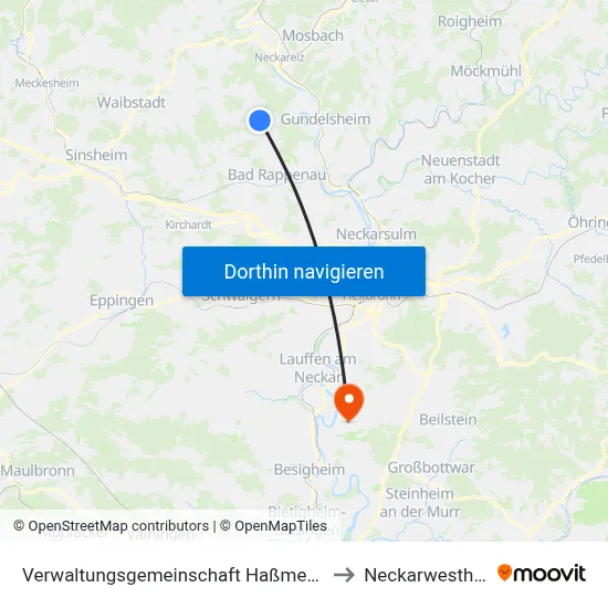 Verwaltungsgemeinschaft Haßmersheim to Neckarwestheim map
