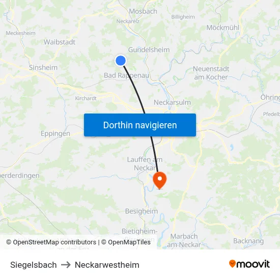 Siegelsbach to Neckarwestheim map