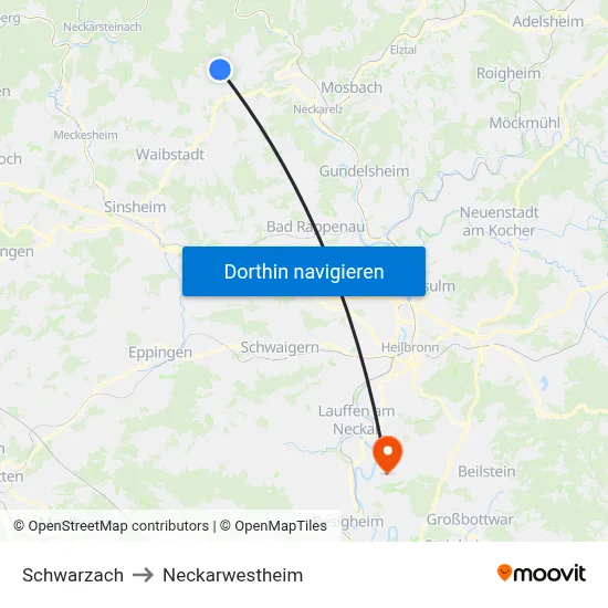 Schwarzach to Neckarwestheim map