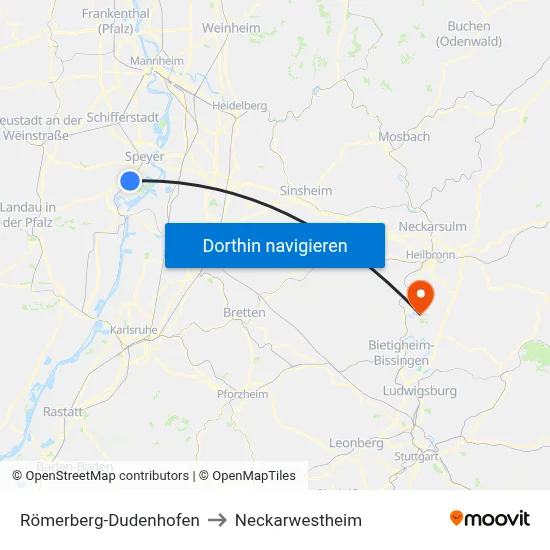 Römerberg-Dudenhofen to Neckarwestheim map