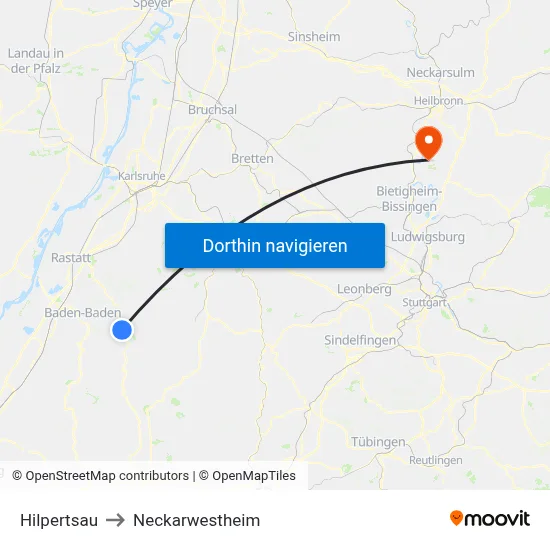 Hilpertsau to Neckarwestheim map