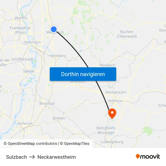 Sulzbach to Neckarwestheim map
