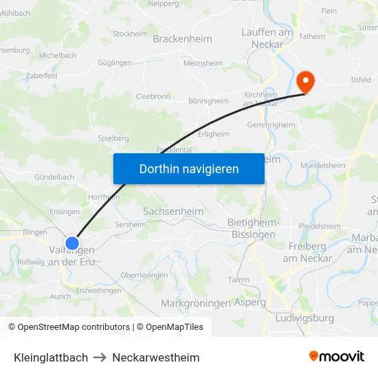 Kleinglattbach to Neckarwestheim map