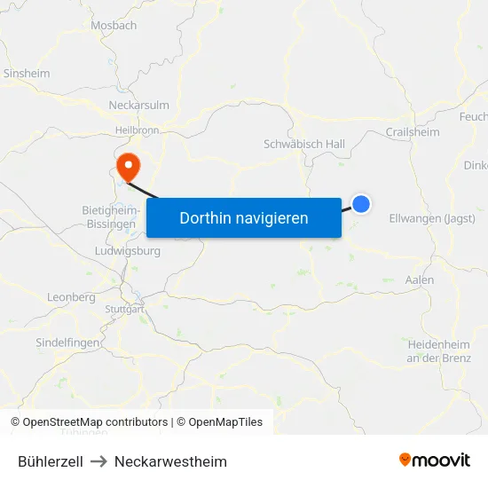 Bühlerzell to Neckarwestheim map