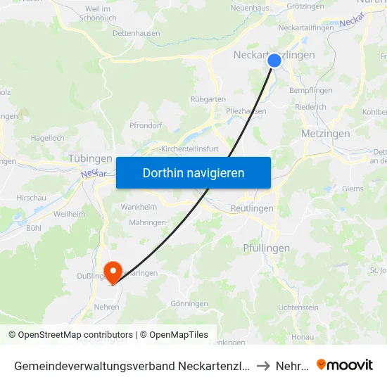 Gemeindeverwaltungsverband Neckartenzlingen to Nehren map