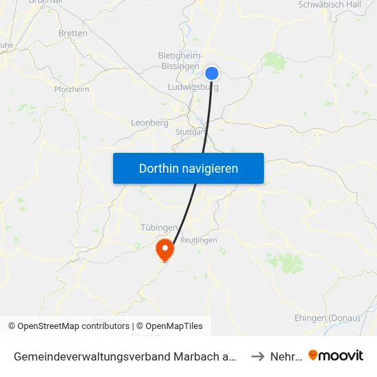 Gemeindeverwaltungsverband Marbach am Neckar to Nehren map