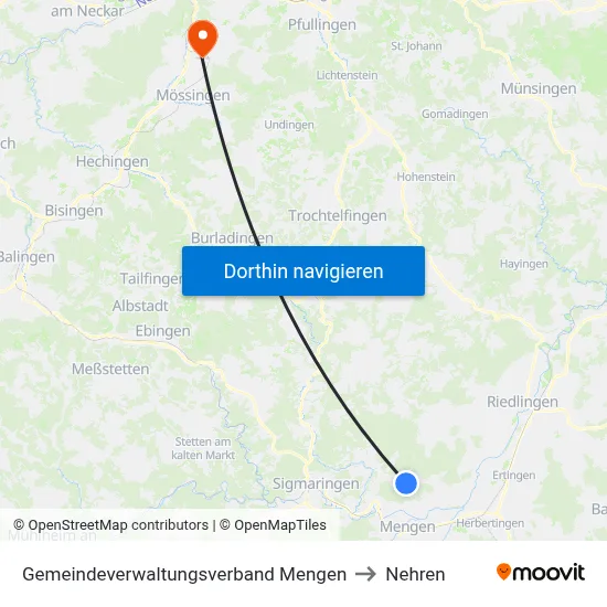 Gemeindeverwaltungsverband Mengen to Nehren map