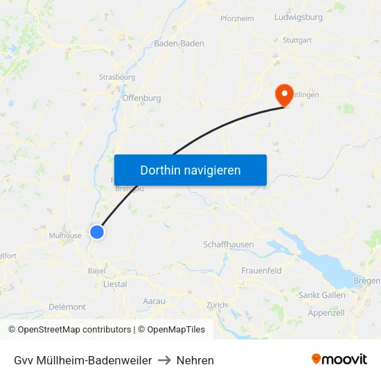 Gvv Müllheim-Badenweiler to Nehren map