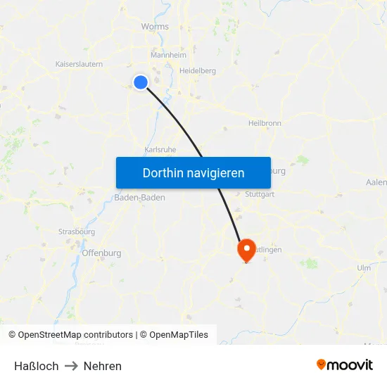 Haßloch to Nehren map