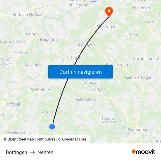 Böttingen to Nehren map