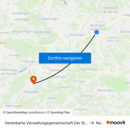Vereinbarte Verwaltungsgemeinschaft Der Stadt Kirchheim Unter Teck to Nehren map