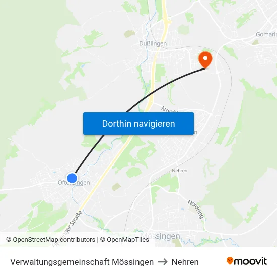 Verwaltungsgemeinschaft Mössingen to Nehren map