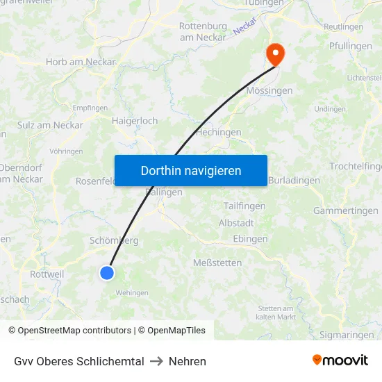 Gvv Oberes Schlichemtal to Nehren map