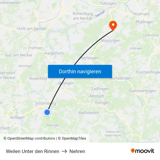 Weilen Unter den Rinnen to Nehren map