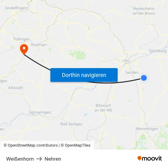 Weißenhorn to Nehren map
