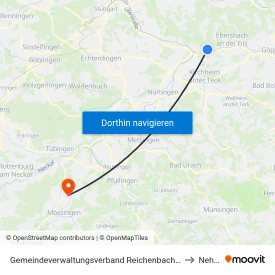 Gemeindeverwaltungsverband Reichenbach An Der Fils to Nehren map