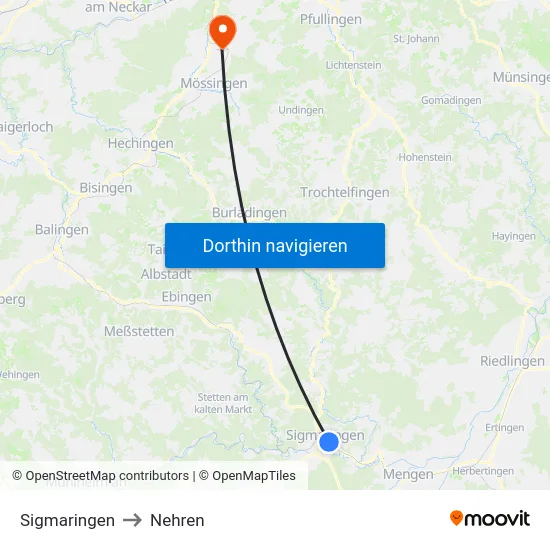 Sigmaringen to Nehren map