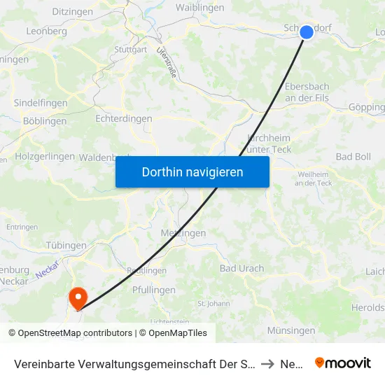 Vereinbarte Verwaltungsgemeinschaft Der Stadt Schorndorf to Nehren map