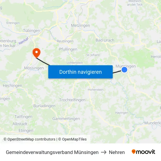 Gemeindeverwaltungsverband Münsingen to Nehren map