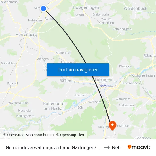 Gemeindeverwaltungsverband Gärtringen/Ehningen to Nehren map