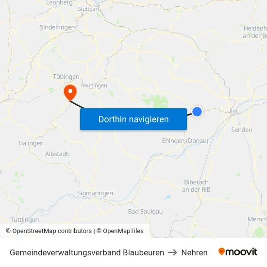 Gemeindeverwaltungsverband Blaubeuren to Nehren map