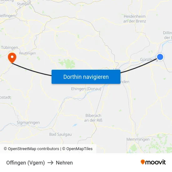 Offingen (Vgem) to Nehren map