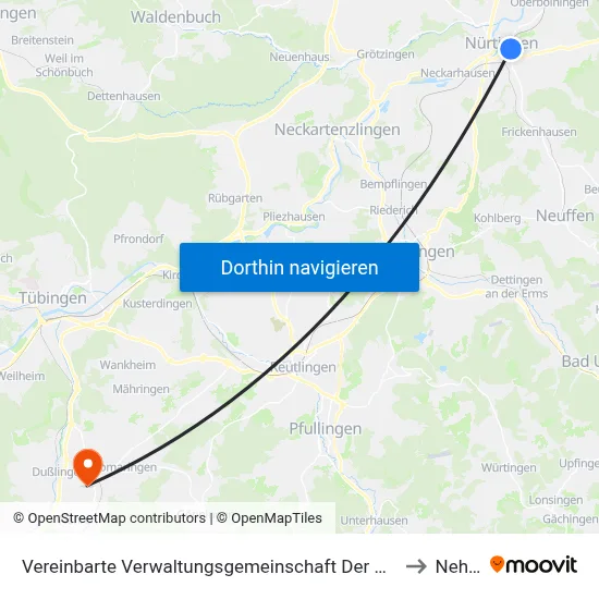 Vereinbarte Verwaltungsgemeinschaft Der Stadt Nürtingen to Nehren map