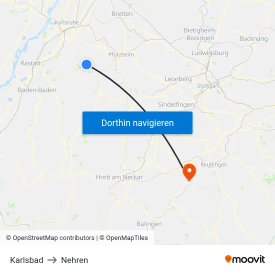Karlsbad to Nehren map