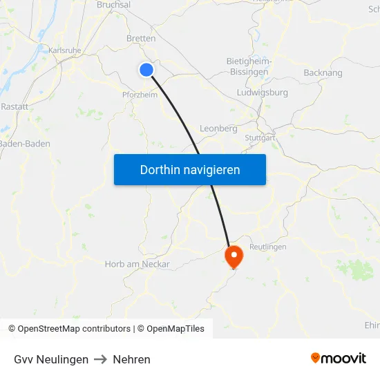 Gvv Neulingen to Nehren map