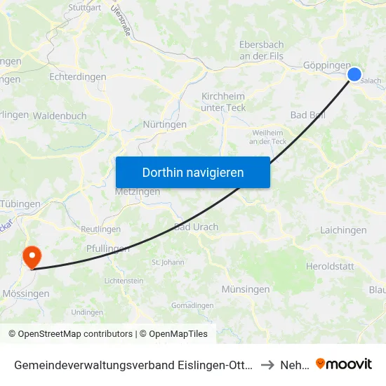 Gemeindeverwaltungsverband Eislingen-Ottenbach-Salach to Nehren map