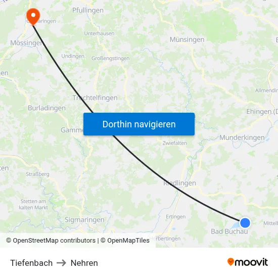 Tiefenbach to Nehren map