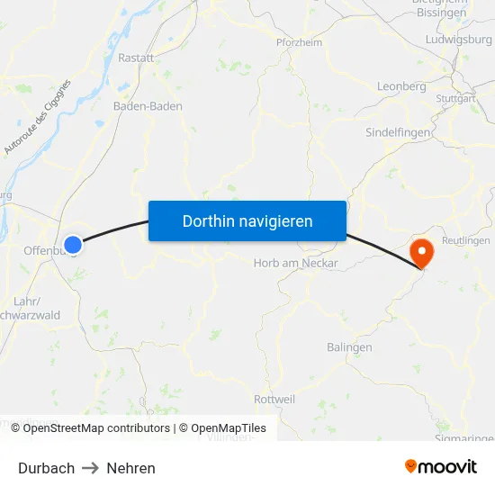 Durbach to Nehren map
