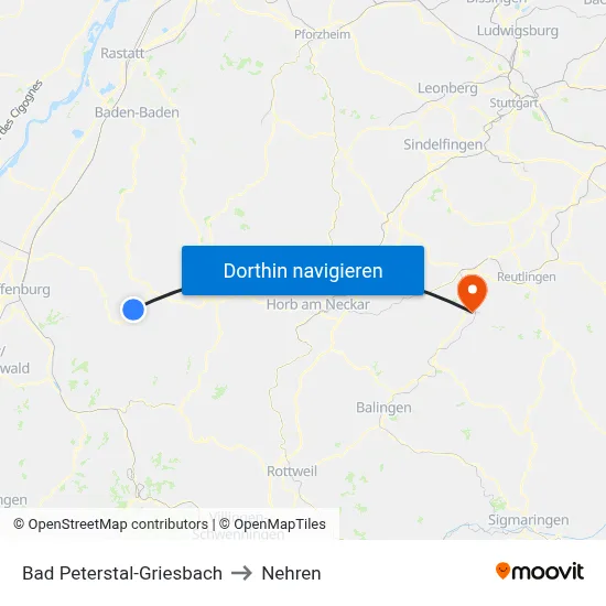 Bad Peterstal-Griesbach to Nehren map
