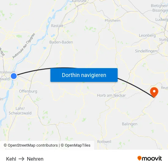 Kehl to Nehren map