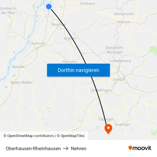 Oberhausen-Rheinhausen to Nehren map