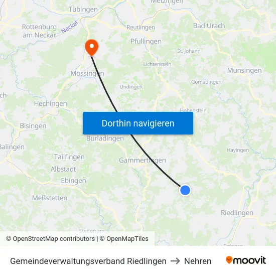 Gemeindeverwaltungsverband Riedlingen to Nehren map