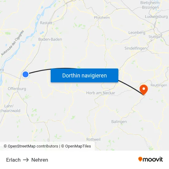 Erlach to Nehren map