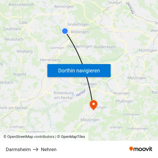 Darmsheim to Nehren map