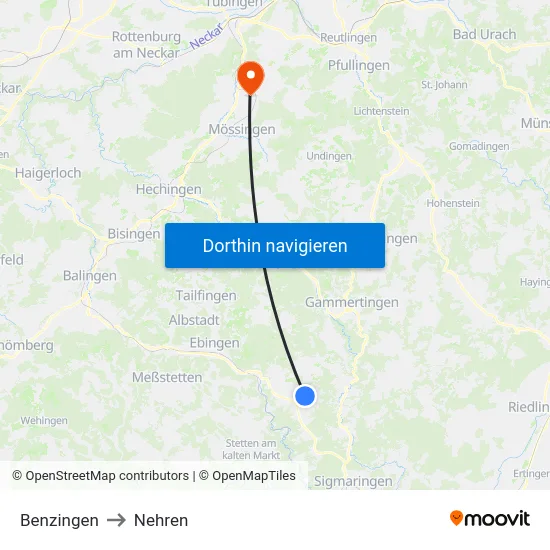 Benzingen to Nehren map