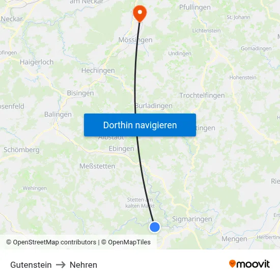 Gutenstein to Nehren map