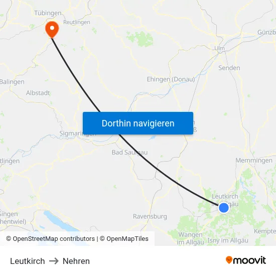 Leutkirch to Nehren map