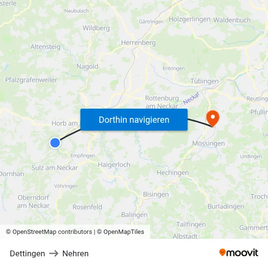Dettingen to Nehren map