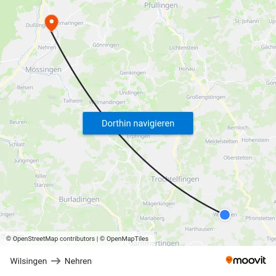 Wilsingen to Nehren map