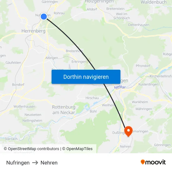 Nufringen to Nehren map