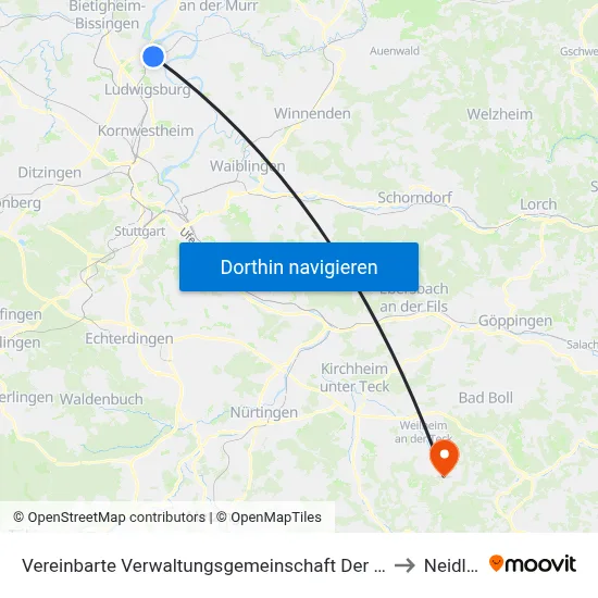 Vereinbarte Verwaltungsgemeinschaft Der Stadt Freiberg am Neckar to Neidlingen map