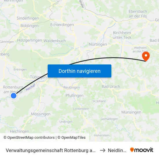 Verwaltungsgemeinschaft Rottenburg am Neckar to Neidlingen map